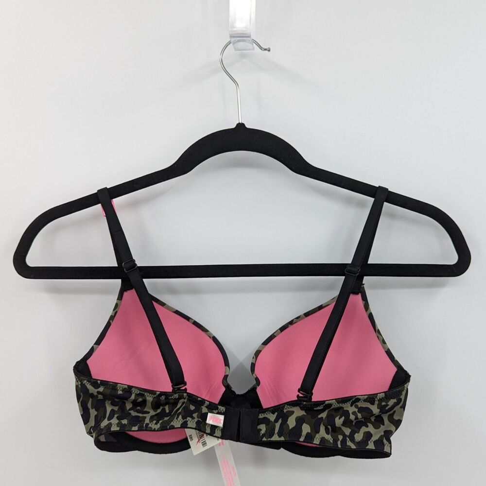 Victoria's Secret PINK Bra Women's 32A Green Black Camouflage Logo Push Up - Picture 2 of 7